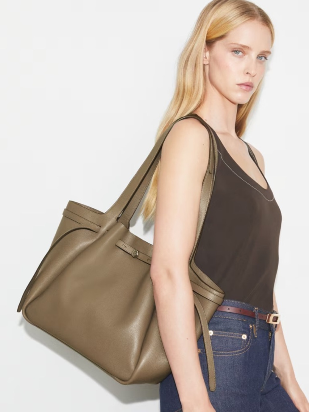Tory Burch Large Romy Grey Wild Mushroom Tote Bag - Picture 15 of 16